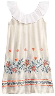 Bonnie Jean Ruffle-Neck Embroidered Dress, Little Girls