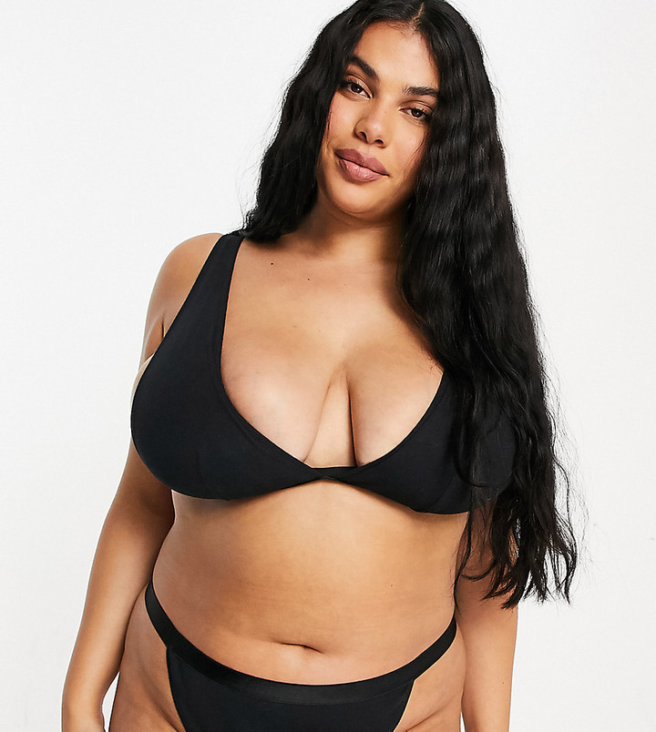 ASOS Curve ASOS Curve Effie cotton ribbed high waisted brazilian panty in black - ShopStyle Panties