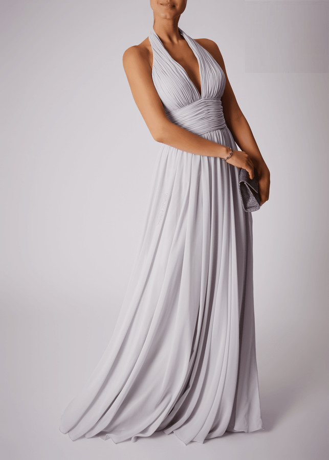 Mascara London Halter Neck V Ruched Chiffon Dress ShopStyle Mules & Clogs