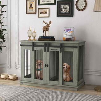 PawHut Modern Dog Crate End Table with Divider Panel for Large Dog and 2 Small Dogs, Gray