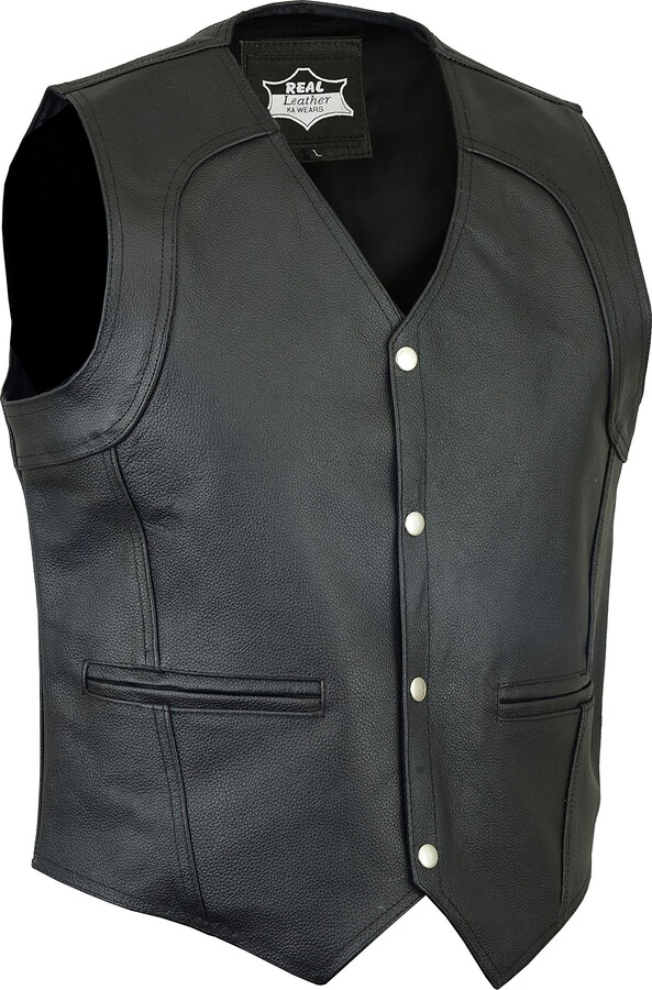 KA Wears Biker Leather Waistcoat Motorcycle Vest Real Cowhide Black ...