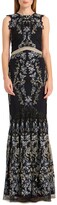Thumbnail for your product : ML Monique Lhuillier Open-Back Floral Embroidered Mesh Gown with Ruffled Bottom