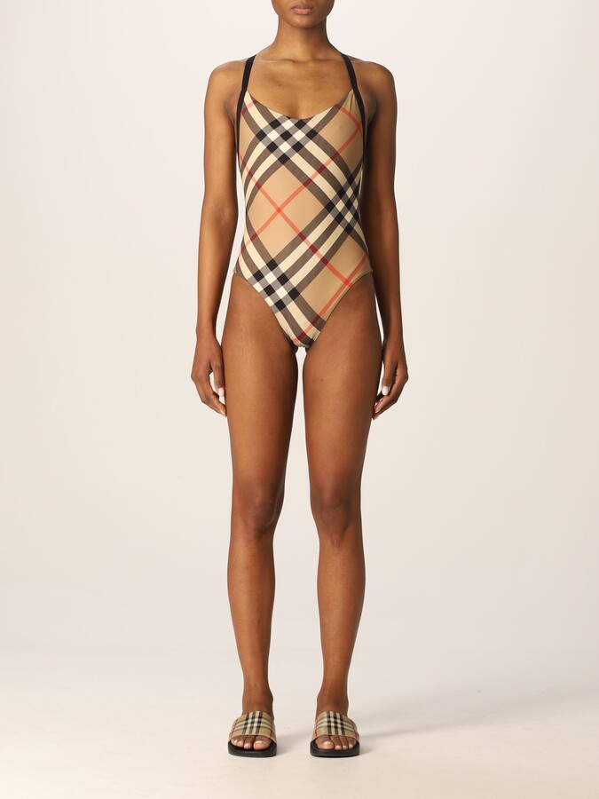 Dezelfde Ontspannend duif Burberry one piece swimsuit with check pattern - ShopStyle