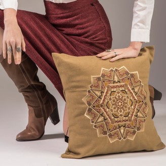 Gisy Earth Mandala Embroidered Peanut Brown Canvas Pillow
