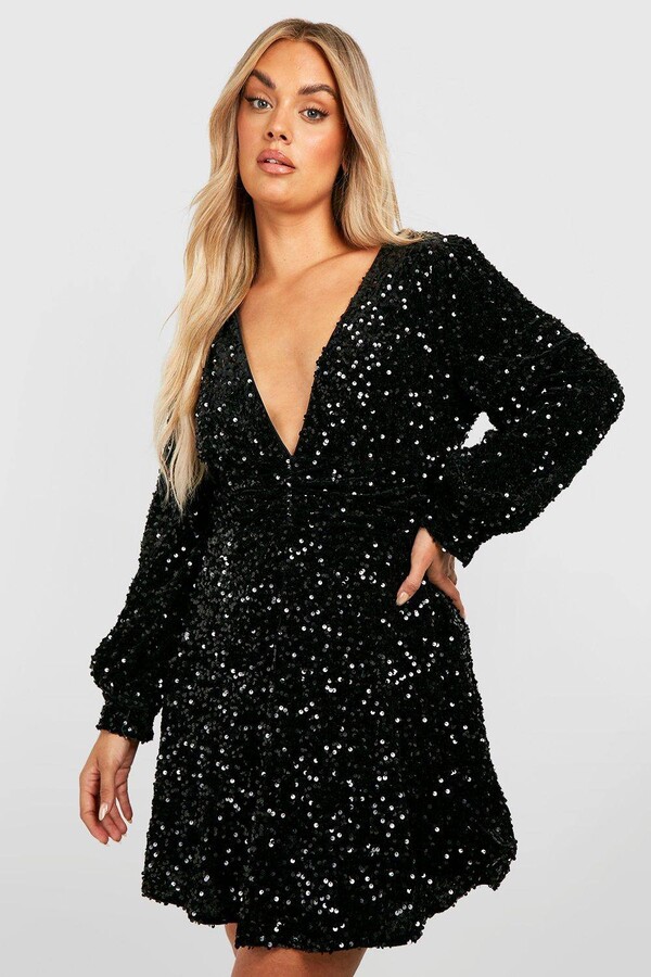 Sequin Dress Plus Skater Dress Plus Double Layer Sequin Midi