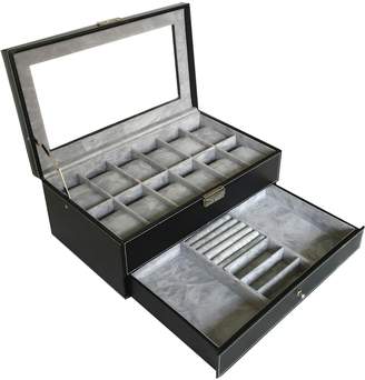 Sodynee PU Leather Glass Top Watch Box with Jewelry tray - Black