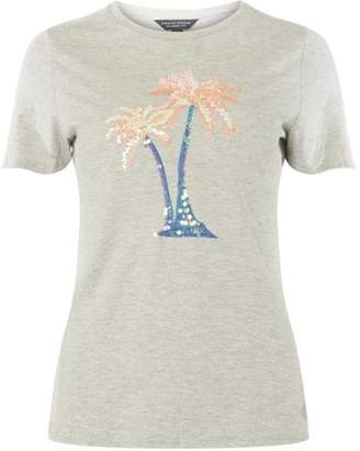 Dorothy Perkins Womens Grey Palm Embroidered Motif T-Shirt