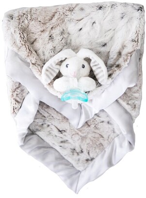 Zalamoon Luxie Pocket Plush Blanket with RaZbaby RaZ-Buddy JollyPop Pacifier - Snow Leopard with Coco Bunny