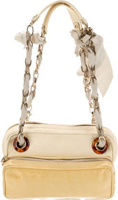 Lanvin Shoulder Bag Neutrals Leather Gold-Tone Hardware Patent Leather Trim Chain-Link Shoulder Straps Grosgrain & Chain-Link Accents Single Exterior Pocket Logo Jacquard Lining Zip Closure at Top Unfortunately, due to restrictions, this item may not be eligible for shipping in all areas. | Lanvin Leather Shoulder Bag in Neutrals