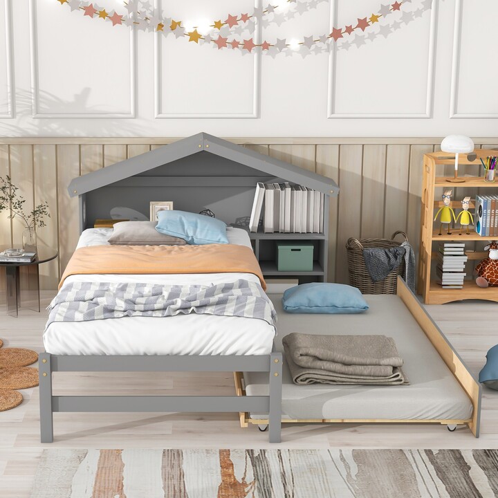 Twin Storage House Bed for kids with Bedside Table,Trundle ShopStyle