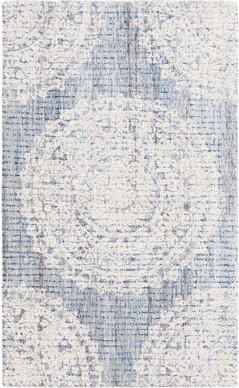 Bungalow Rose Ebony Hand Tufted Wool Cotton with Latex Floral Rug in Ivory/Blue