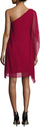 BCBGMAXAZRIA Alana One-Shoulder Chiffon Dress, Deep Cranberry