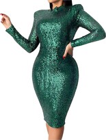Thumbnail for your product : Sanahy Womens Sexy Sequin Long Sleeve Elegant Bodycon Midi Club Dress Sexy Dress Fashion Sparkly Basic Party Club Night Dress(Green L)