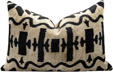 Canvello Black White Handmade 16X24 Silk Velvet Pillow Organic Veg Dyed Down/Feather Filled