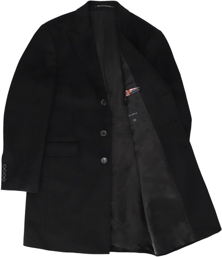 Generic Vistula Black Cashmere Wool Overcoat Coat Peak Lapel Slim