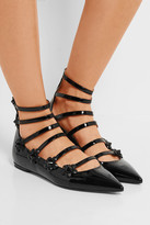 Thumbnail for your product : Fendi Embellished Floral-appliquéd Patent-leather Point-toe Flats - Black