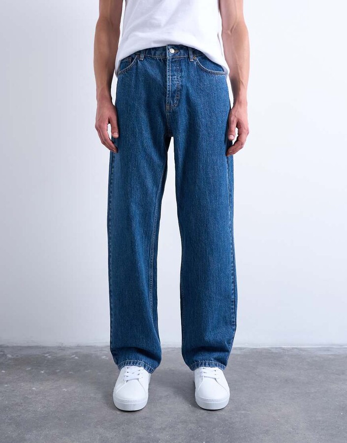 Topman rigid baggy jeans in mid wash