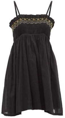 Anaak Rosa Shirred Cotton-khadi Mini Dress - Black