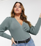 Thumbnail for your product : ASOS Curve DESIGN Curve knitted body with wrap detail in khaki