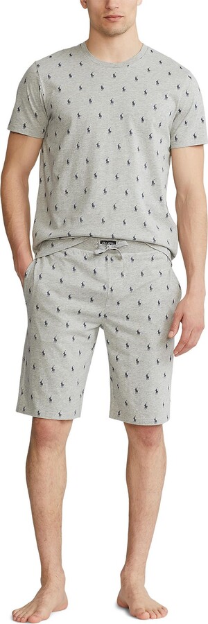 KINGBEGA Men's Short Sleeve Henley Cotton Pajama Set with Shorts 