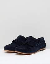 Thumbnail for your product : ASOS Design Tassel Loafers In Navy Suede With Fringe And Natural Sole