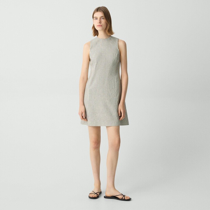 A-Line Mini Dress in Checked Linen-Blend