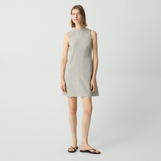 Theory A-Line Mini Dress in Checked Linen-Blend