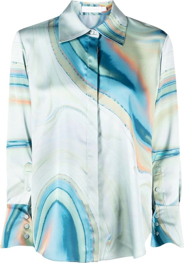 Jonathan Simkhai Elika Printed Curved Hem Shirt