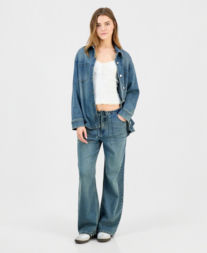 Indigo Rein Juniors' Tinted Knit Denim Wide-Leg Jeans