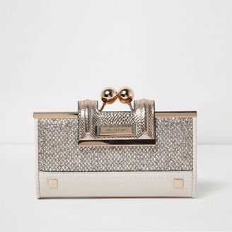 River Island Womens Gold glitter ball clip top purse