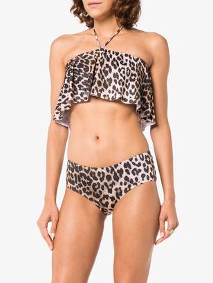 Ganni Avalon leopard print ruffle bikini