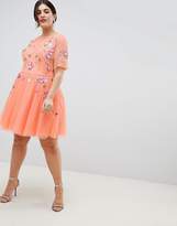 Thumbnail for your product : ASOS Curve DESIGN Curve premium embellished tulle open back mini dress