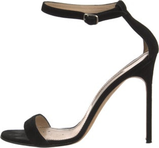Manolo Blahnik Suede Sandals Black Wrap-Around Straps & Buckle Closure at Ankles Includes Dust Bag