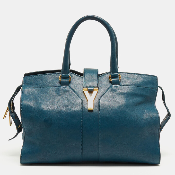 Yves Saint Laurent Rive Gauche YSL Blue Petrol Leather Roady Large Tote Bag  ref.123427 - Joli Closet
