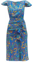 Thumbnail for your product : Saloni Heather Berry-print Bow-front Silk Dress - Blue Multi