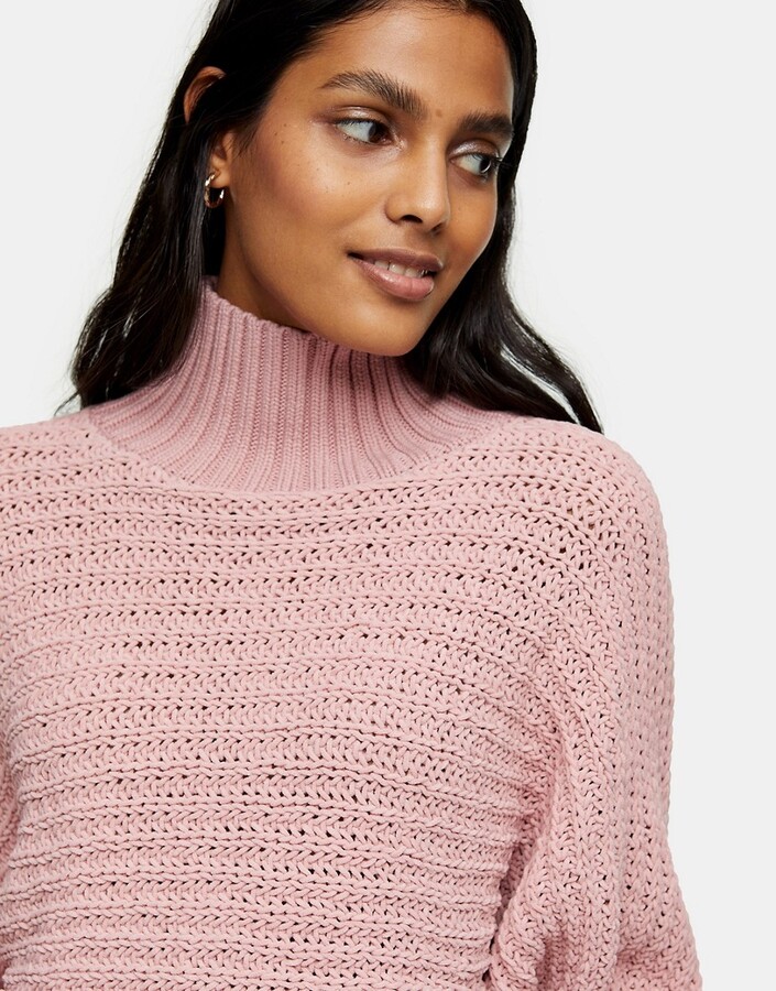 Topshop funnel neck chenille crop jumper in pink - ShopStyle Knitwear