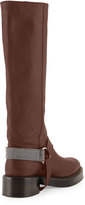 Thumbnail for your product : Brunello Cucinelli Monili Halter Leather Knee Boot, Espresso