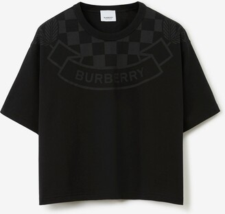 Burberry Chequered Crest Cotton Cropped T-shirt Size: M