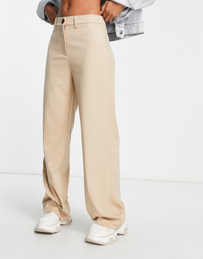 Bershka wide leg slouchy dad tailored pants in camel - ShopStyle