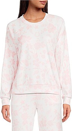 PJ Salvage Wild Flower Long Sleeve Crew Neck Brushed Pointelle Coordinating Sleep Top