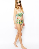 Thumbnail for your product : South Beach Super Nature Fearne Bird Of Paradise Print Bustier Bikini Top With Contrast Strap