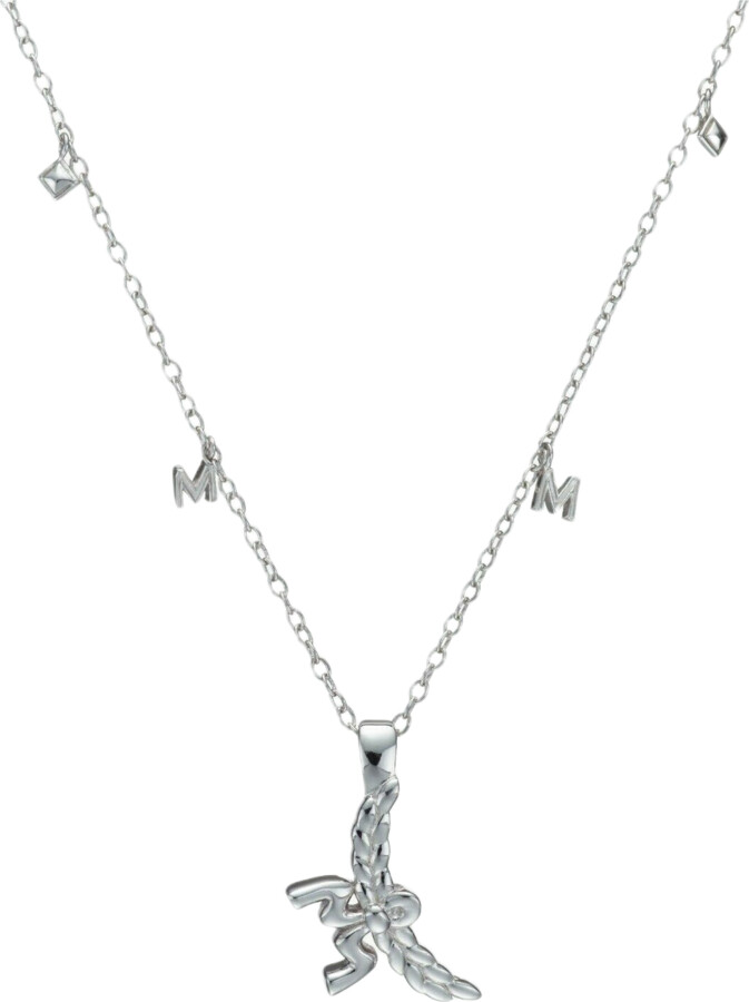 MCM Women's Silver 3D Logo Laurel Charm Pendant Necklace