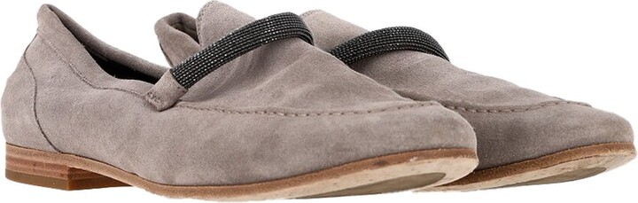 Brunello Cucinelli Women's Suede Embellished Penny Loafer (Authentic Pre- Loved)