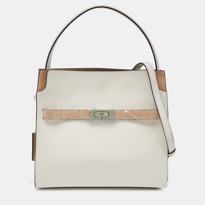 Tory Burch White/Beige Leather and Suede Small Lee Radziwill Double Bag -  ShopStyle