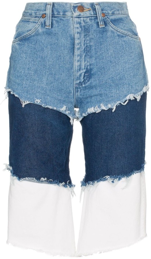 jean shorts with pockets showing