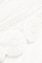 Thumbnail for your product : Maje Crocheted Lace-trimmed Broderie Anglaise Cotton-voile Midi Dress - White