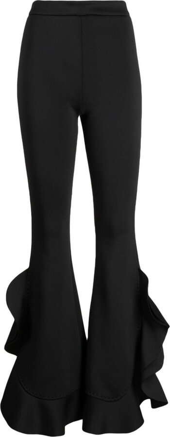 LYANER Women's Casual High Waist Ruffle Flare Pants Wide Leg Solid