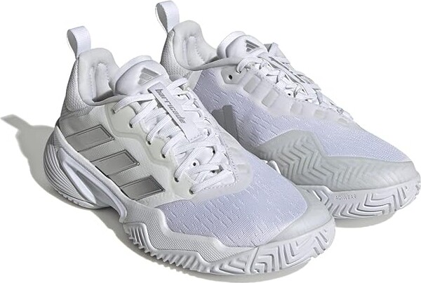 adidas Barricade Tennis Shoes Women's Shoes Footwear White/Silver Metallic/Grey One : 8 B - Medium, Synthetic/Textile