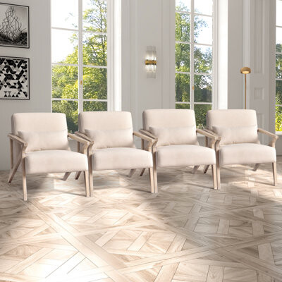 Marleyna 34" Wide Upholstered Linen Blend Accent Chair with Wooden Legs and One Pillow