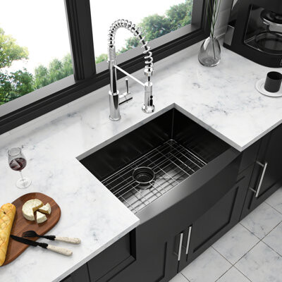 Kivaritio 24 Inch Kitchen Sink - Stainless Steel 16 Gauge Apron Front Sink Physical Damage Protection No Water Mark Heat Endurance Surface Soundproof Base